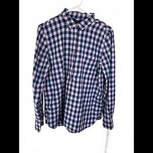 J.Crew Women's Navy and Pink Gingham Button-Up Long Sleeve Shirt Size 8